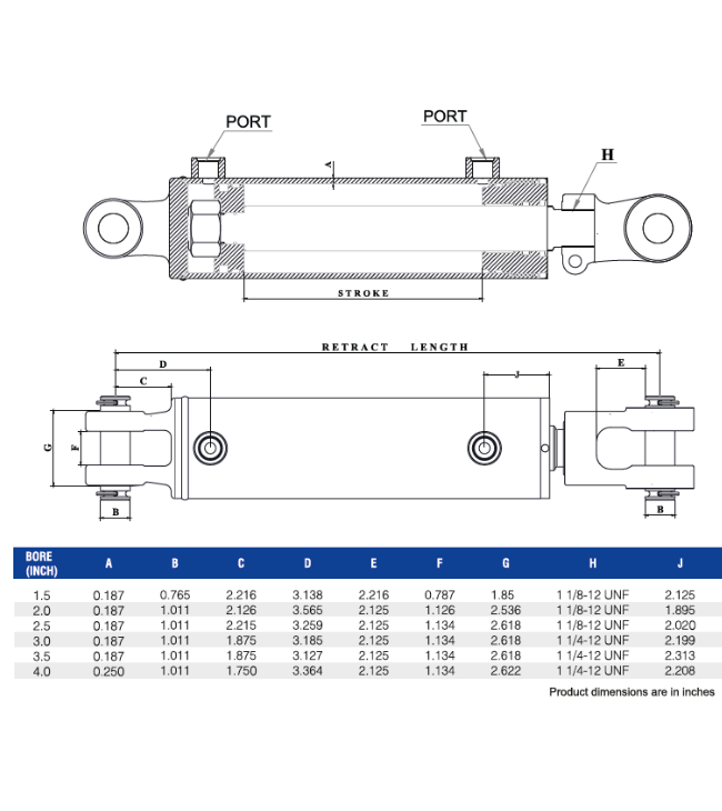 LWWC-2026 DOUBLE ACTING WELDED CLEVIS CYLINDERS 3000 PSI